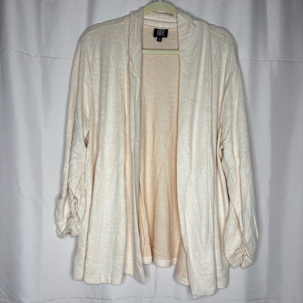 Bobeau Cream Open Front Ruched Sleeve Cardigan Plus 1X
